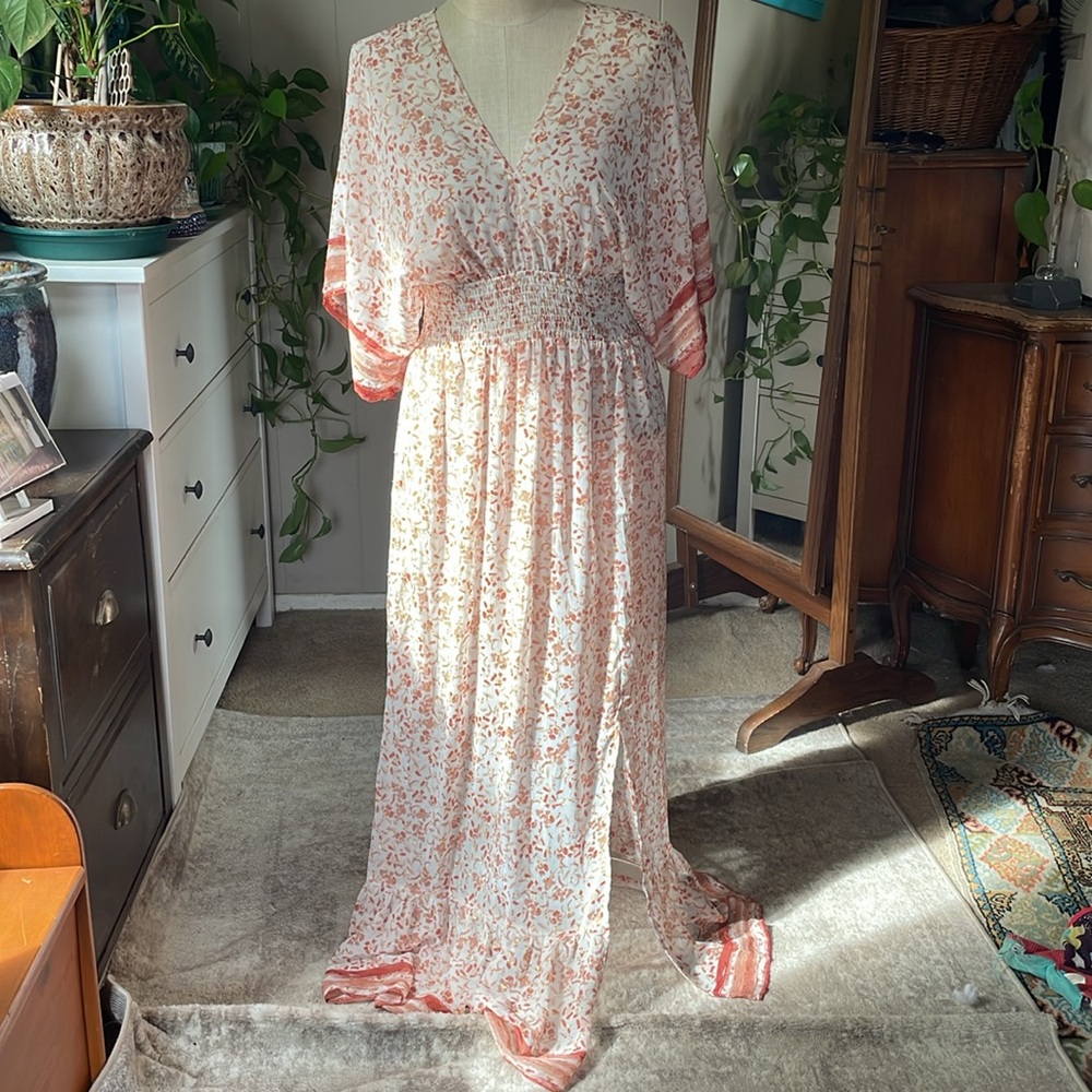 lovestitch White and Coral Floral Maxi Dress